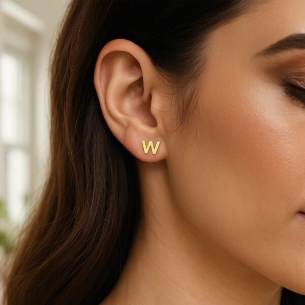 14K Yellow Gold Yours Truly Initial W Stud Earrings - alternate view 3