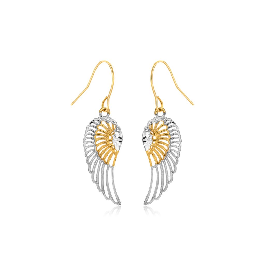 Two-Tone Wing Drop Earrings in 10K Gold - Two-Tone Gold