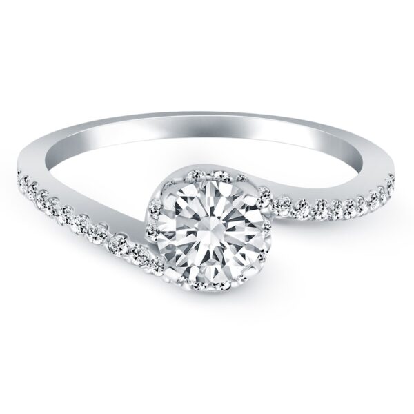 14k White Gold Bypass Swirl Diamond Halo Engagement Ring - alternate view 2