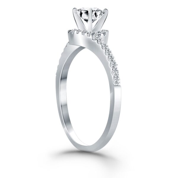 14k White Gold Bypass Swirl Diamond Halo Engagement Ring - alternate view 3