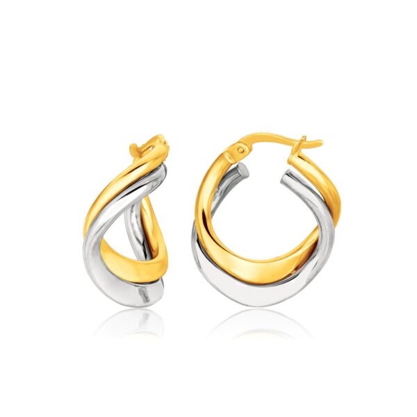 14k Two Tone Gold Earrings in Fancy Double Twist Style - Two-Tone Gold