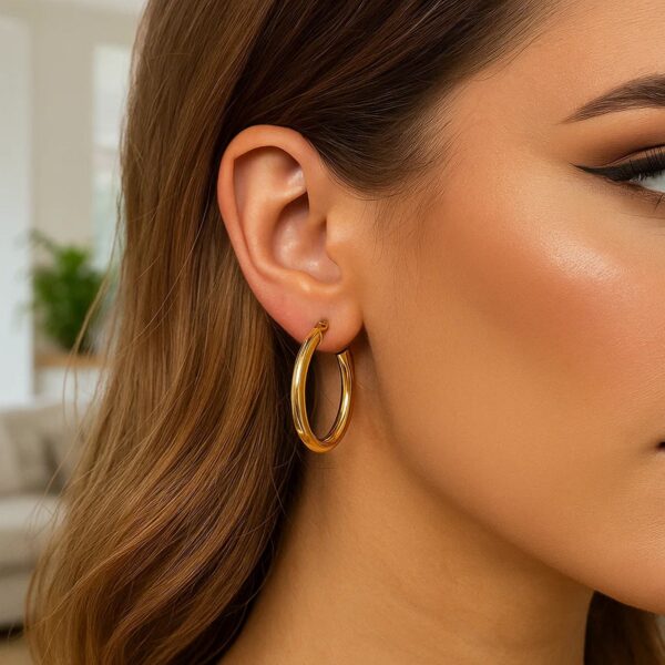14k Yellow Gold Polished Hoop Earrings (4x30 mm) - alternate view 4