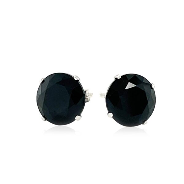 14k White Gold 8.0mm Round Black CZ Stud Earrings - alternate view 2