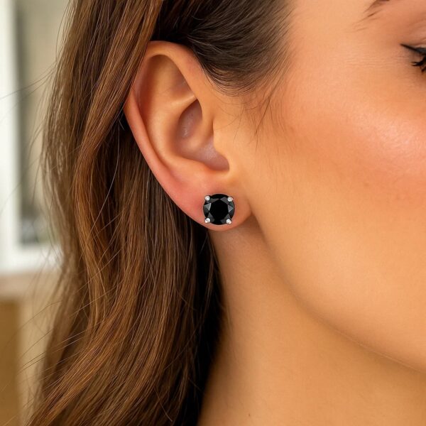 14k White Gold 8.0mm Round Black CZ Stud Earrings - alternate view 4