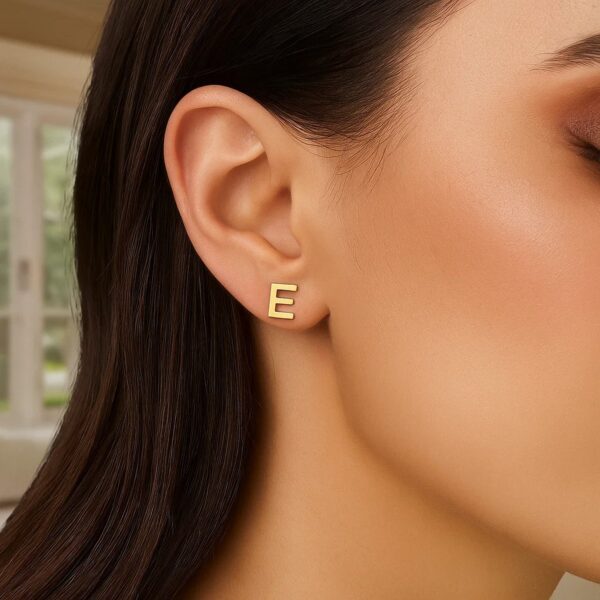 14K Yellow Gold Yours Truly Initial E Stud Earrings - alternate view 3
