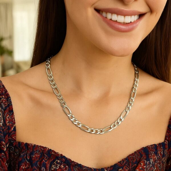 Rhodium Plated Sterling Silver Figaro Style Chain (8.10 mm) - alternate view 4