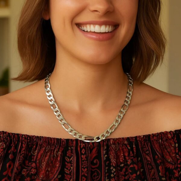 Rhodium Plated 8.8mm Sterling Silver Figaro Style Chain (8.80 mm) - alternate view 5