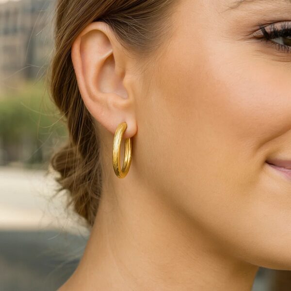 Endless Engraved Round Hoop Earrings in 14K Yellow Gold - alternate view 4