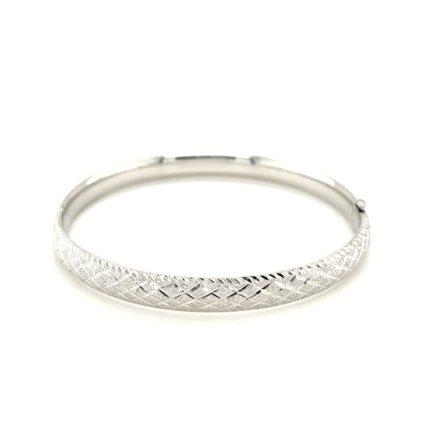 14k White Gold Diamond Carved Bangle (6.00 mm) - alternate view 2