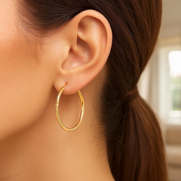 Diamond Cut Slender Large Hoop Earrings in 14k Yellow Gold (2x30mm) - alternate view 2