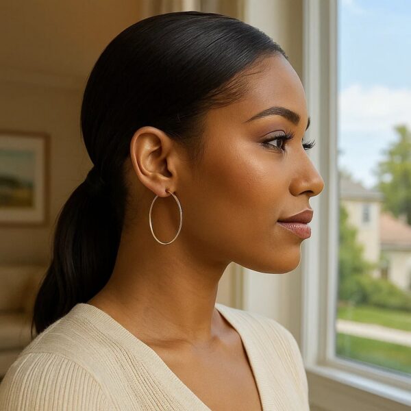 10k Yellow Gold Polished Hoop Earrings (1.5x40mm) - alternate view 3