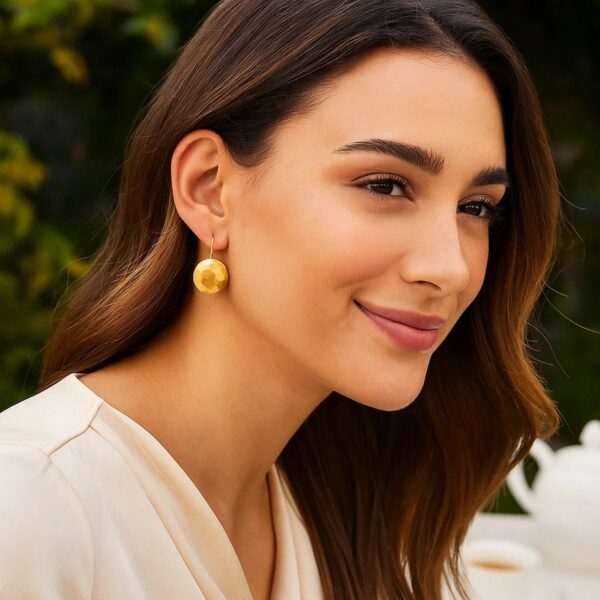 14k Yellow Gold Hammered Texture Disc Drop Earrings Medium - alternate view 2