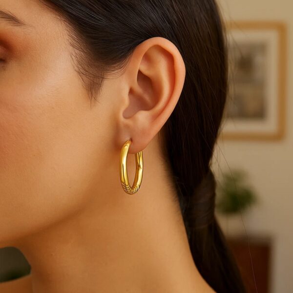 14K Yellow Gold Twisted Large Hoop Earrings - alternate view 2