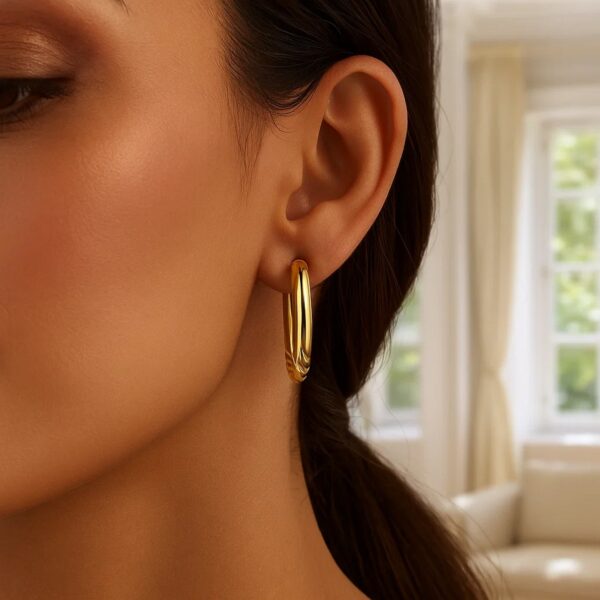 14K Yellow Gold Twisted Large Hoop Earrings - alternate view 3