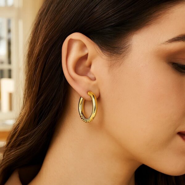 14K Yellow Gold Twisted Large Hoop Earrings - alternate view 4