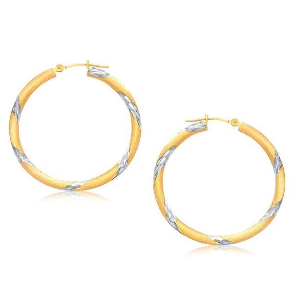 14k Two Tone Gold Polished Hoop Earrings (3x30mm) - Two-Tone Gold
