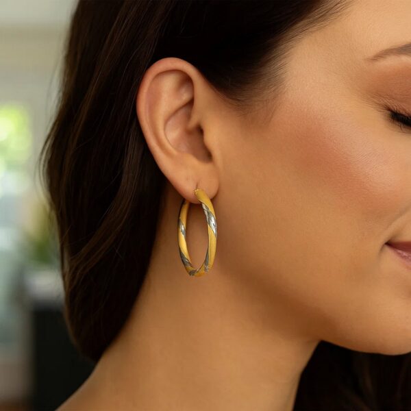 14k Two Tone Gold Polished Hoop Earrings (3x30mm) - Two-Tone Gold - alternate view 2