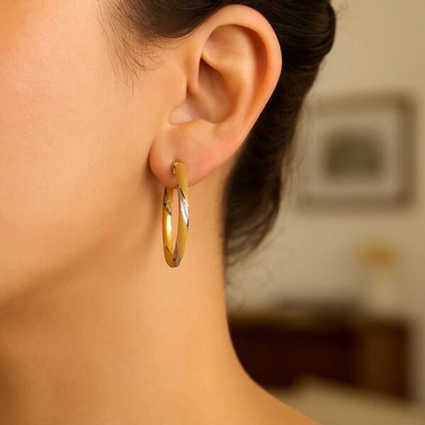14k Two Tone Gold Polished Hoop Earrings (3x30mm) - Two-Tone Gold - alternate view 3