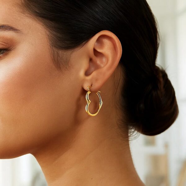10k Yellow Gold Heart Hoop Earrings - alternate view 2
