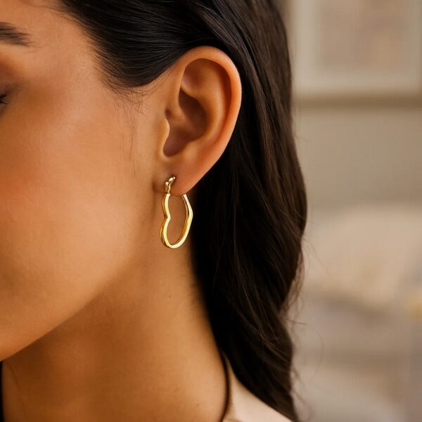 10k Yellow Gold Heart Hoop Earrings - alternate view 3