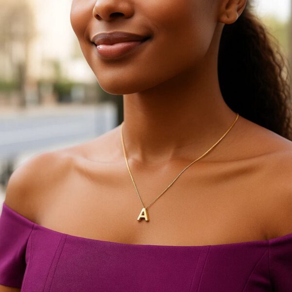 14K Yellow Gold Yours Truly Block Letter Initial A Necklace - alternate view 3