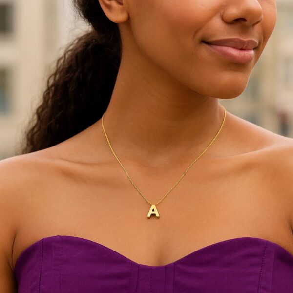 14K Yellow Gold Yours Truly Block Letter Initial A Necklace - alternate view 4