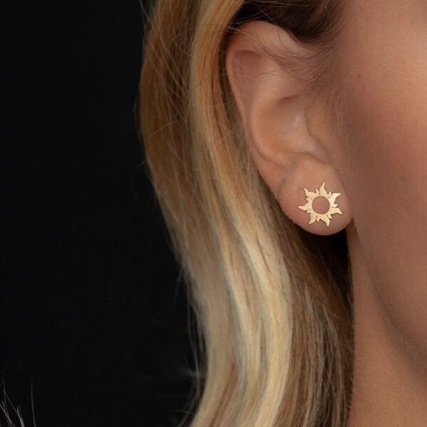 14K Yellow Gold Flaring Sun Post Earrings - alternate view 4