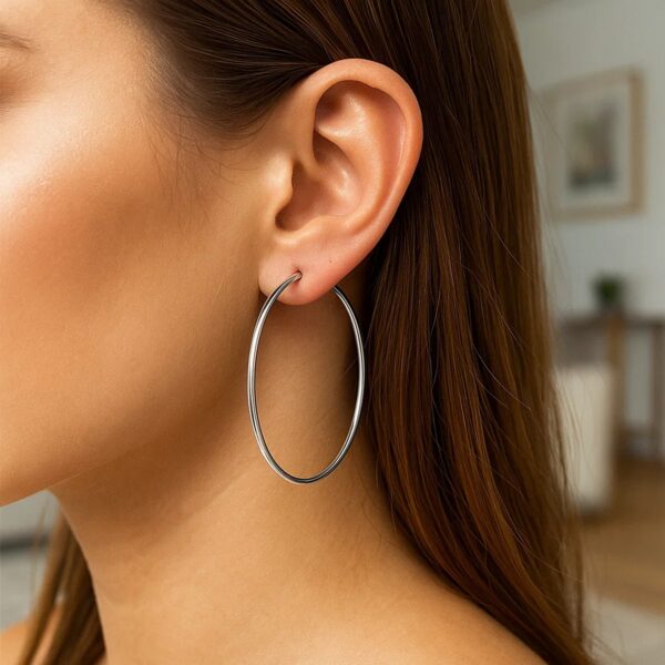 14k White Gold Polished Hoop Earrings (2x60mm) - alternate view 4