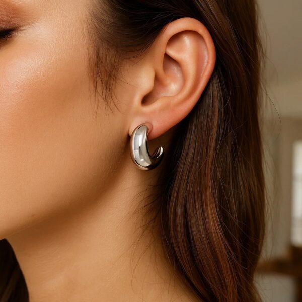 Sterling Silver Half Moon Hoop Earrings - alternate view 2