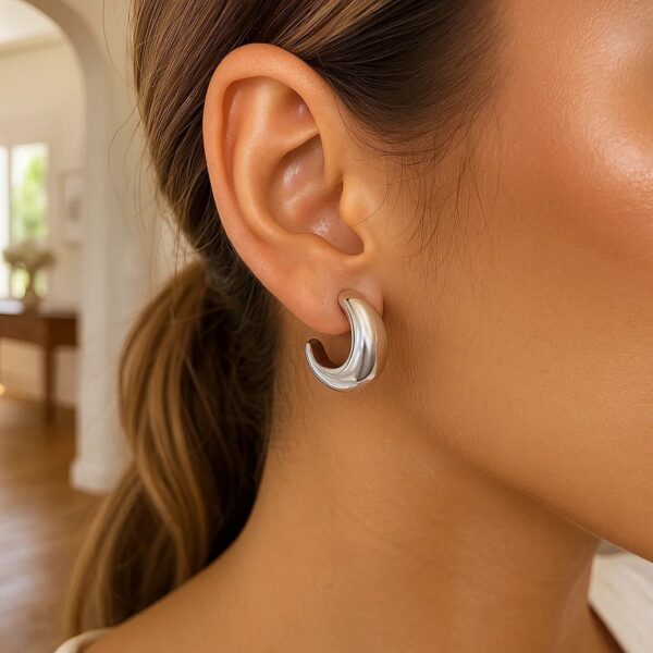 Sterling Silver Half Moon Hoop Earrings - alternate view 3