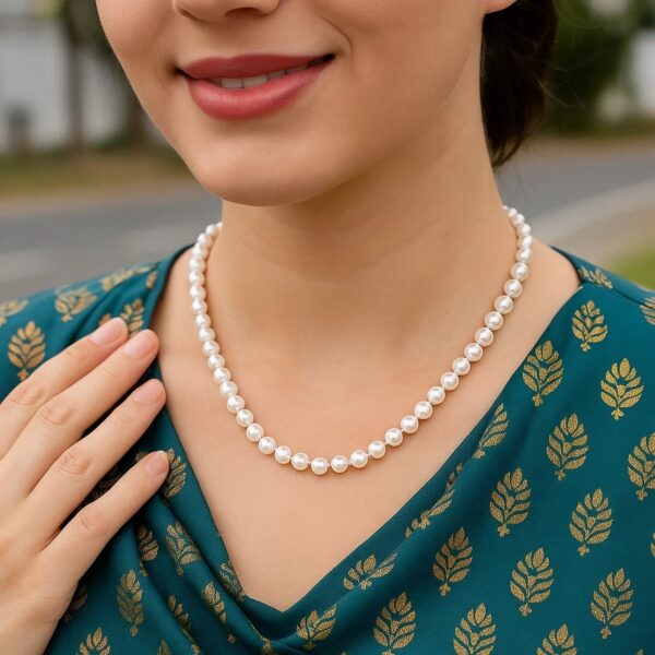 14k Yellow Gold Necklace with White Freshwater Cultured Pearls (6.0mm to 6.5mm) - alternate view 5