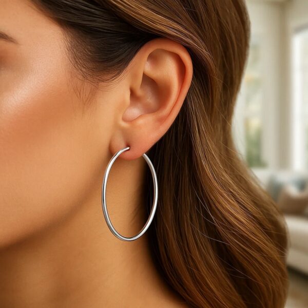 14k White Gold Polished Hoop Earrings (2x50 mm) - alternate view 3