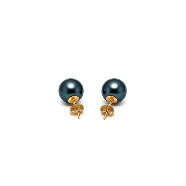 14k Yellow Gold Cultured Black Pearl Stud Earrings (7mm) - alternate view 2