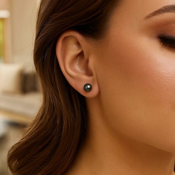 14k Yellow Gold Cultured Black Pearl Stud Earrings (7mm) - alternate view 4