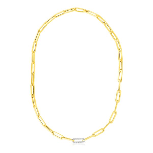 14k Yellow Gold Paperclip Chain Necklace with Diamond Link (6.00 mm)