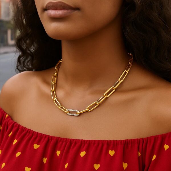 14k Yellow Gold Paperclip Chain Necklace with Diamond Link (6.00 mm) - alternate view 3