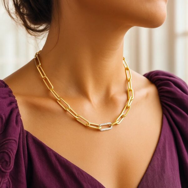 14k Yellow Gold Paperclip Chain Necklace with Diamond Link (6.00 mm) - alternate view 4