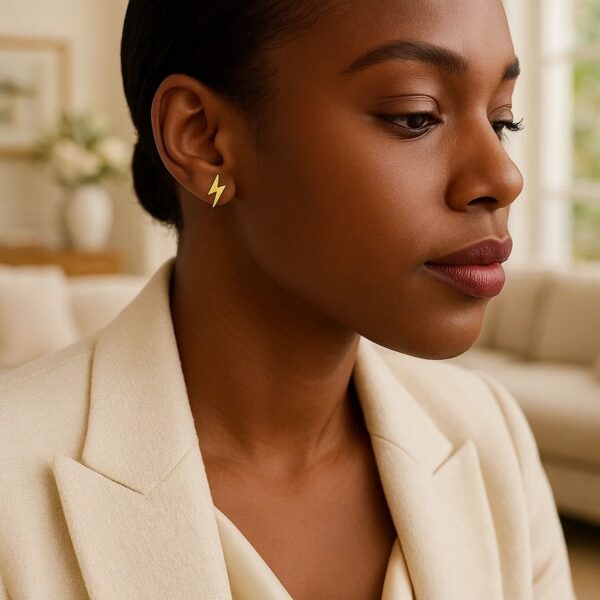 14k Yellow Gold Post Earrings with Lightning Bolts - alternate view 2