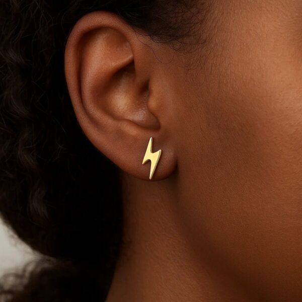 14k Yellow Gold Post Earrings with Lightning Bolts - alternate view 4
