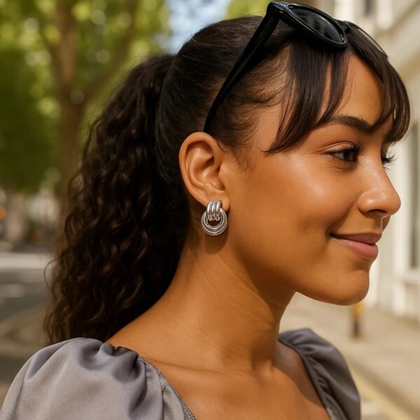 Sterling Silver Triple Door Knocker Hoop Earrings - alternate view 3