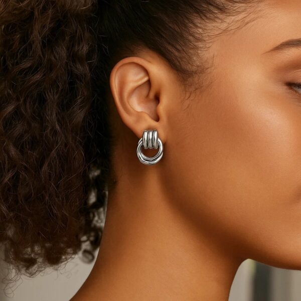 Sterling Silver Triple Door Knocker Hoop Earrings - alternate view 4