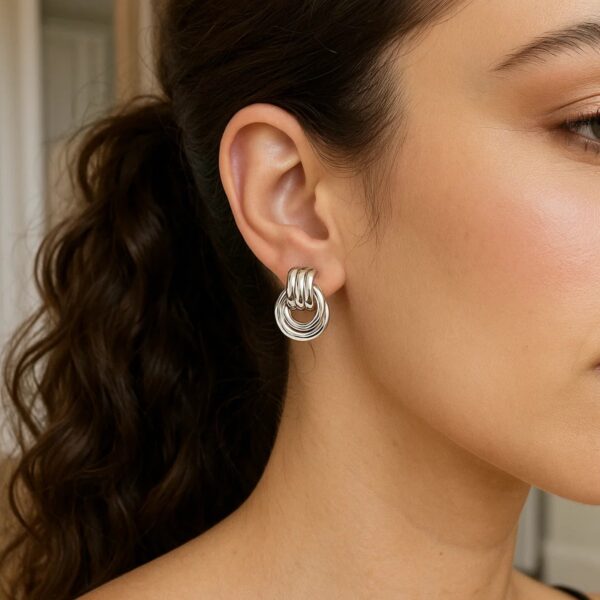 Sterling Silver Triple Door Knocker Hoop Earrings - alternate view 5