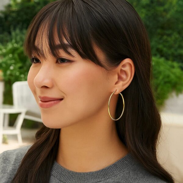 14k Yellow Gold Polished Hoop Earrings (2x55mm) - alternate view 3