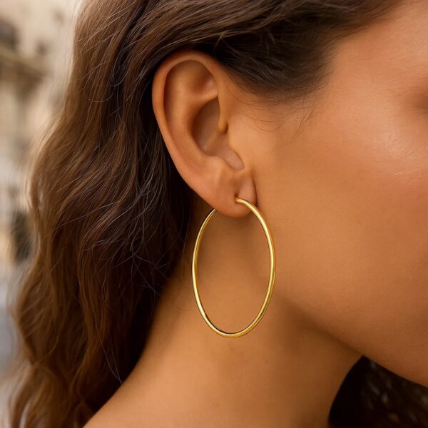 14k Yellow Gold Polished Hoop Earrings (2x55mm) - alternate view 4