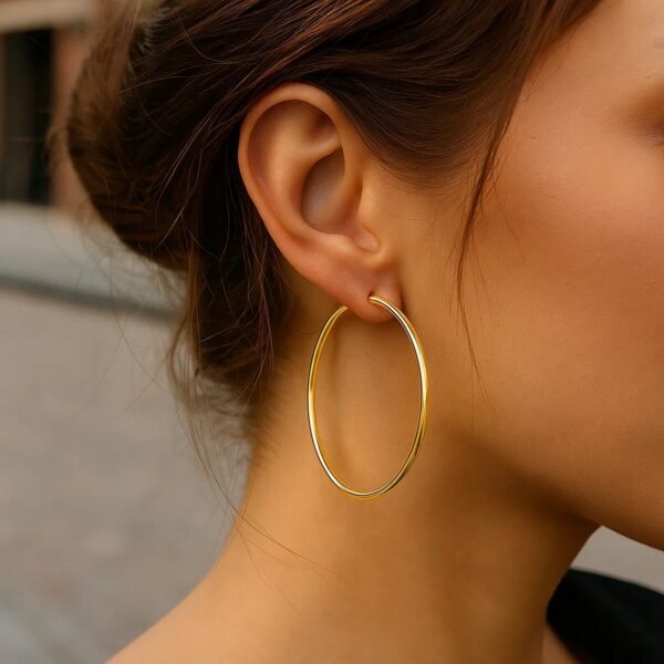 14k Yellow Gold Polished Hoop Earrings (2x55mm) - alternate view 5