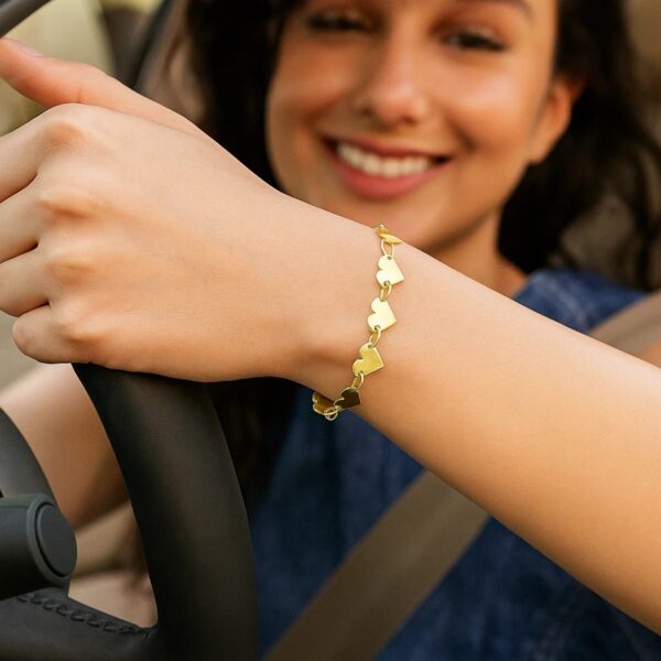14k Yellow Gold 7 inch Mirrored Heart Chain Bracelet (5.00 mm) - alternate view 4