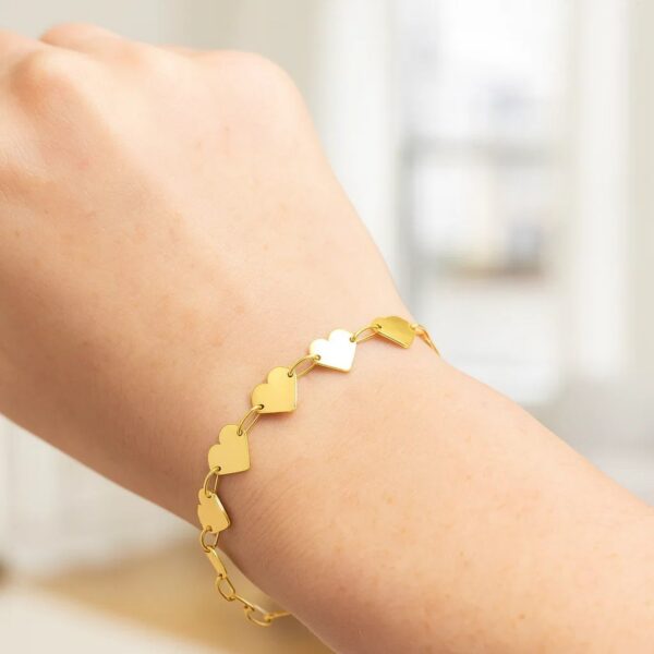 14k Yellow Gold 7 inch Mirrored Heart Chain Bracelet (5.00 mm) - alternate view 5