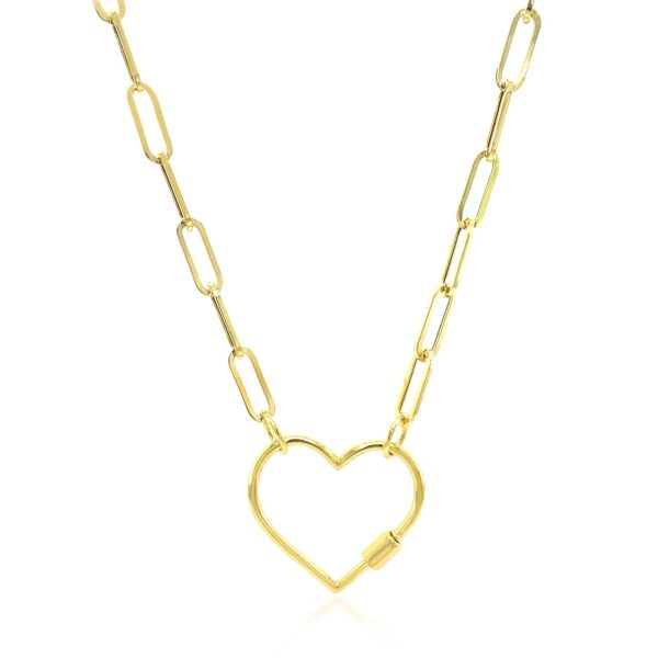 14k Yellow Gold Paperclip Chain Necklace with Heart Carabiner Clasp - alternate view 2