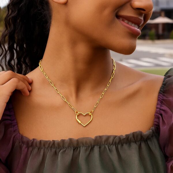 14k Yellow Gold Paperclip Chain Necklace with Heart Carabiner Clasp - alternate view 3
