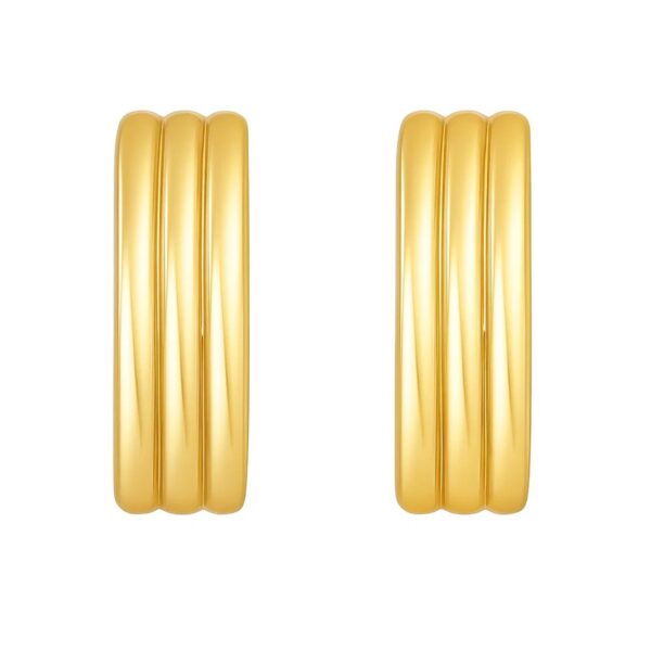 14K Yellow Gold Fancy Oval Triple Row Hoop Earrings - alternate view 2
